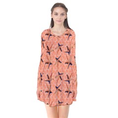 Starfish And Sea Shells Final Long Sleeve V-neck Flare Dress by Seashineswimwear