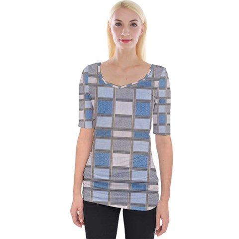 Abstract Seamless Fabric Blue Wide Neckline Tee by Wegoenart