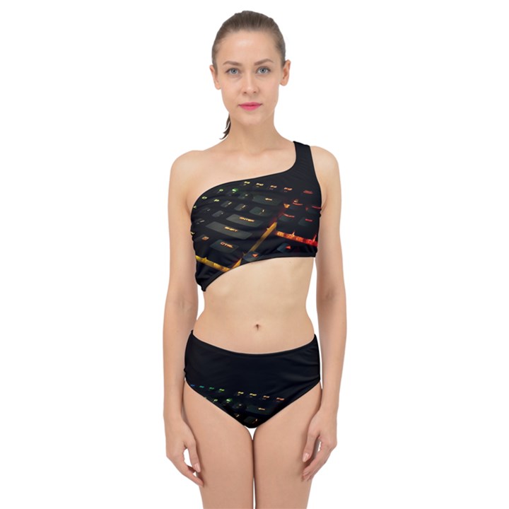 Keyboard Led Technology Spliced Up Two Piece Swimsuit