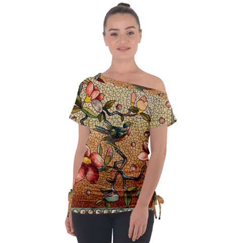 Flower Cubism Mosaic Vintage Tie-up Tee by Wegoenart