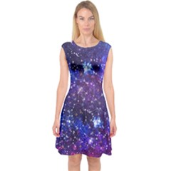 Purple Stars Galaxy Pattern Capsleeve Midi Dress by PattyVilleDesigns