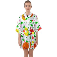 Pattern Fruit Fruits Orange Green Quarter Sleeve Kimono Robe by Wegoenart