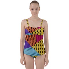 Background Abstract Memphis Twist Front Tankini Set by Wegoenart