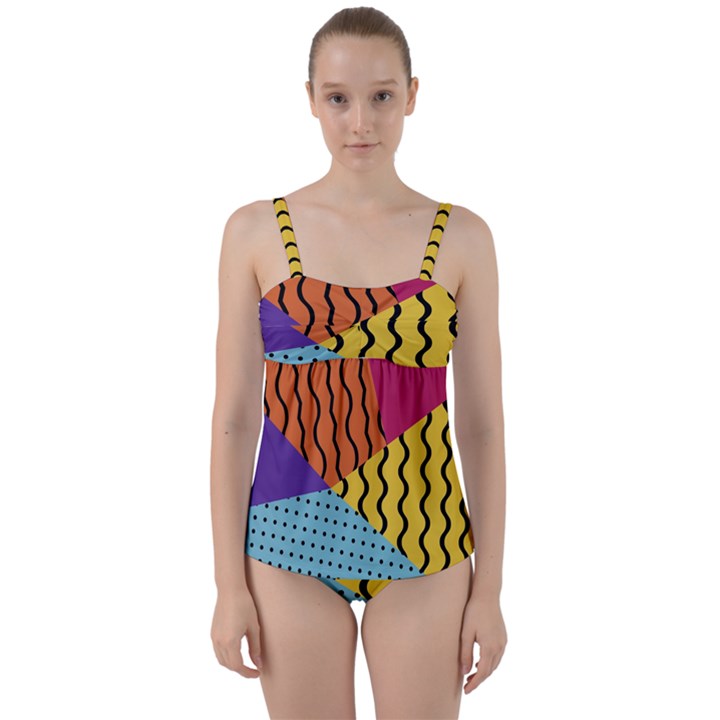 Background Abstract Memphis Twist Front Tankini Set