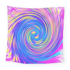 Cool Abstract Pink Blue And Yellow Twirl Liquid Art Square Tapestry (large) by myrubiogarden