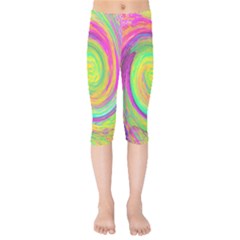 Groovy Abstract Purple And Yellow Liquid Swirl Kids  Capri Leggings  by myrubiogarden