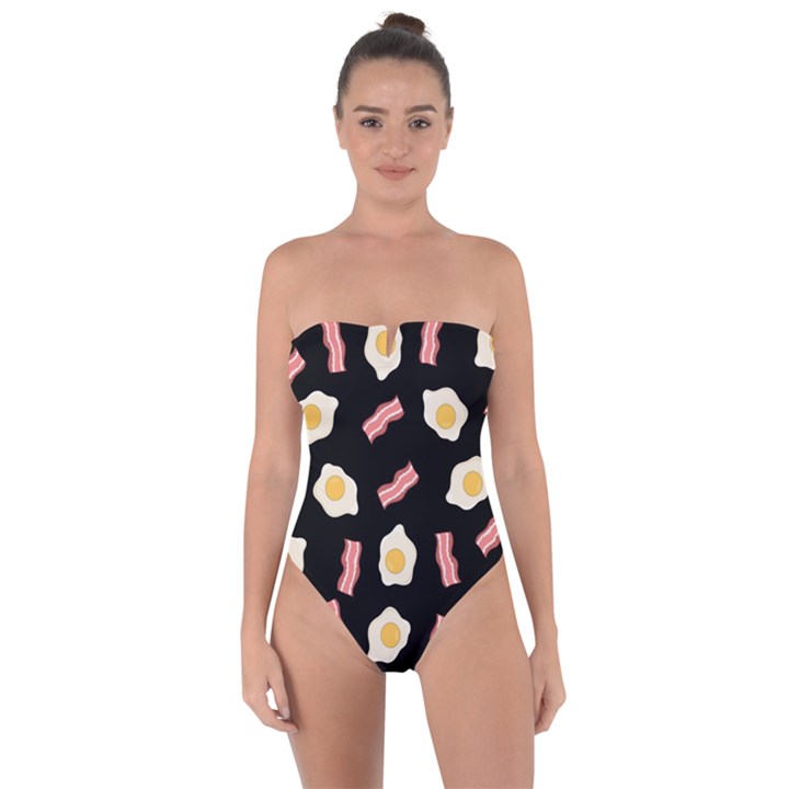 Bacon and Egg Pop Art Pattern Tie Back One Piece Swimsuit