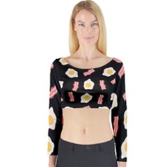 Bacon And Egg Pop Art Pattern Long Sleeve Crop Top by Valentinaart