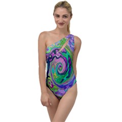 Groovy Abstract Aqua And Navy Lava Liquid Swirl To One Side Swimsuit by myrubiogarden