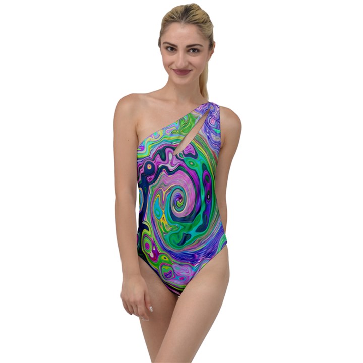 Groovy Abstract Aqua And Navy Lava Liquid Swirl To One Side Swimsuit