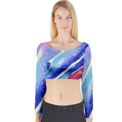 Painting Abstract Blue Pink Spots Long Sleeve Crop Top by Pakrebo