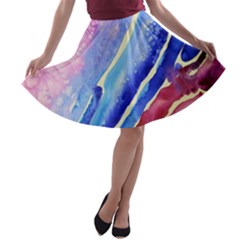 Painting Abstract Blue Pink Spots A-line Skater Skirt by Pakrebo