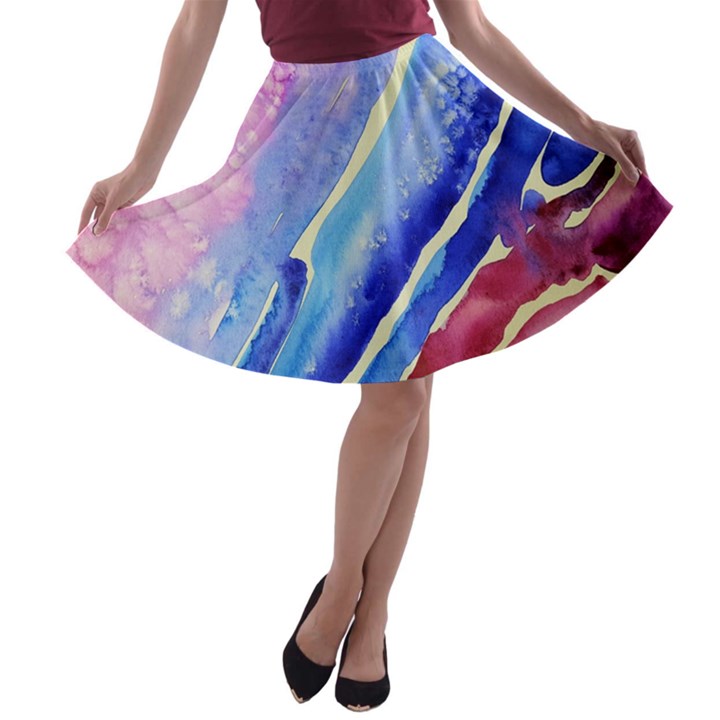 Painting Abstract Blue Pink Spots A-line Skater Skirt