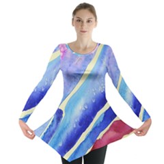 Painting Abstract Blue Pink Spots Long Sleeve Tunic  by Pakrebo