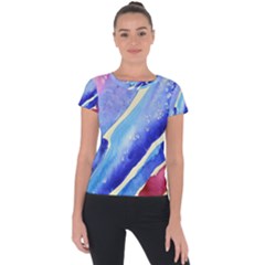 Painting Abstract Blue Pink Spots Short Sleeve Sports Top  by Pakrebo