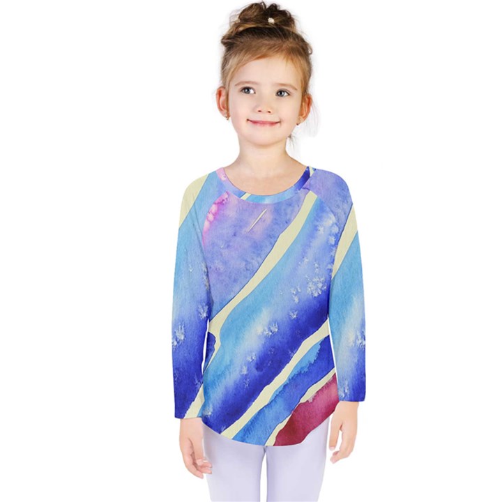 Painting Abstract Blue Pink Spots Kids  Long Sleeve Tee