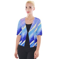 Painting Abstract Blue Pink Spots Cropped Button Cardigan by Pakrebo