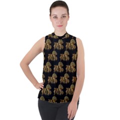 Dragon Motif Print Pattern Mock Neck Chiffon Sleeveless Top by dflcprintsclothing