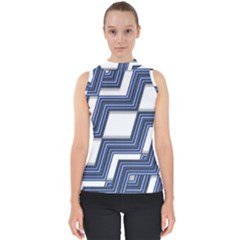 Geometric Fabric Texture Diagonal Mock Neck Shell Top by Pakrebo