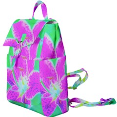 Hot Pink Stargazer Lily On Turquoise Blue And Green Buckle Everyday Backpack by myrubiogarden