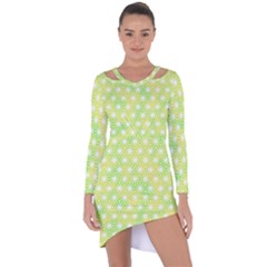 Traditional Patterns Hemp Pattern Green Asymmetric Cut-out Shift Dress by Pakrebo