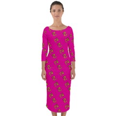 No Step On Snek Pattern Pink Background Meme Quarter Sleeve Midi Bodycon Dress by snek