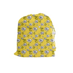 No Step On Snek Do Not Bubble Speech Pattern Yellow Background Meme Drawstring Pouch (large) by snek