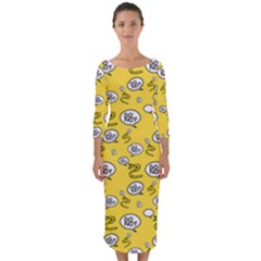 No Step On Snek Do Not Bubble Speech Pattern Yellow Background Meme Quarter Sleeve Midi Bodycon Dress by snek