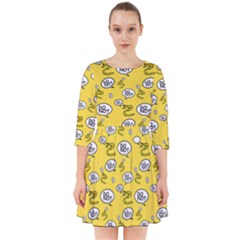 No Step On Snek Do Not Bubble Speech Pattern Yellow Background Meme Smock Dress by snek