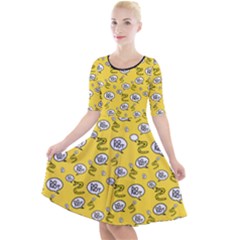 No Step On Snek Do Not Bubble Speech Pattern Yellow Background Meme Quarter Sleeve A-line Dress by snek