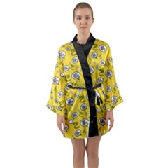 No Step On Snek Do Not Bubble Speech Pattern Yellow Background Meme Long Sleeve Satin Kimono by snek