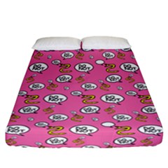 No Step On Snek Do Not Bubble Speech Pattern Pink Background Meme Fitted Sheet (california King Size) by snek