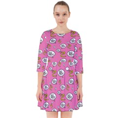 No Step On Snek Do Not Bubble Speech Pattern Pink Background Meme Smock Dress by snek