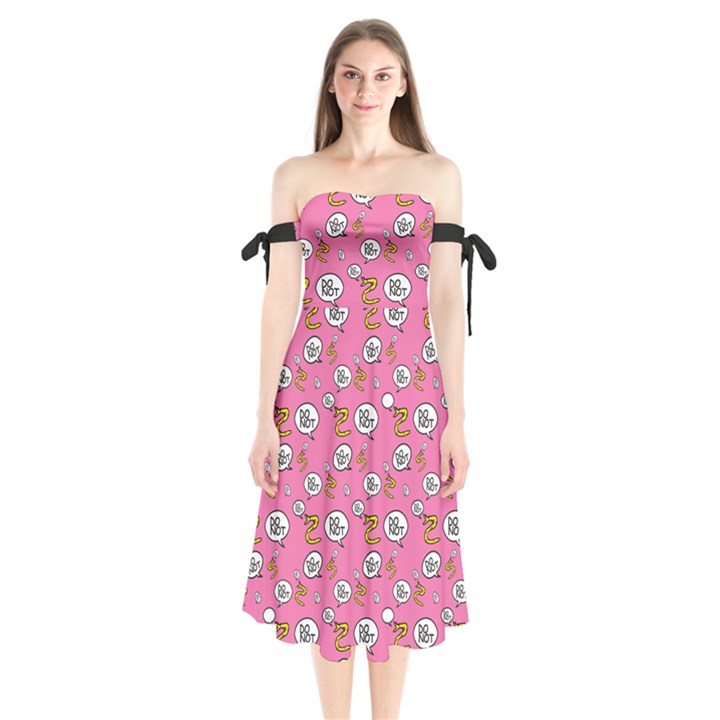 No Step On Snek DO NOT bubble speech Pattern pink background Meme Shoulder Tie Bardot Midi Dress