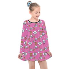 No Step On Snek Do Not Bubble Speech Pattern Pink Background Meme Kids  Long Sleeve Dress by snek