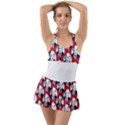 Trump Retro Face Pattern MAGA Red US Patriot Ruffle Top Dress Swimsuit View1