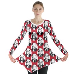 Trump Retro Face Pattern Maga Red Us Patriot Long Sleeve Tunic  by snek