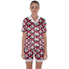 Trump Retro Face Pattern Maga Red Us Patriot Satin Short Sleeve Pyjamas Set by snek