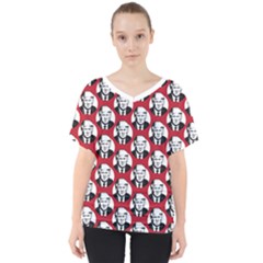 Trump Retro Face Pattern Maga Red Us Patriot V-neck Dolman Drape Top by snek