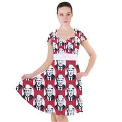 Trump Retro Face Pattern Maga Red Us Patriot Cap Sleeve Midi Dress by snek