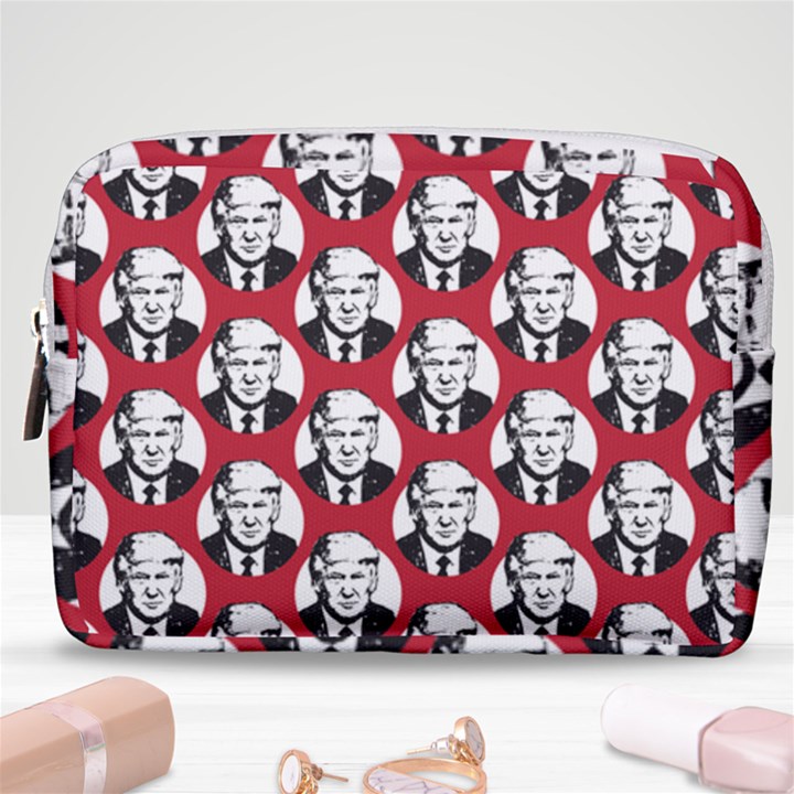 Trump Retro Face Pattern MAGA Red US Patriot Make Up Pouch (Medium)