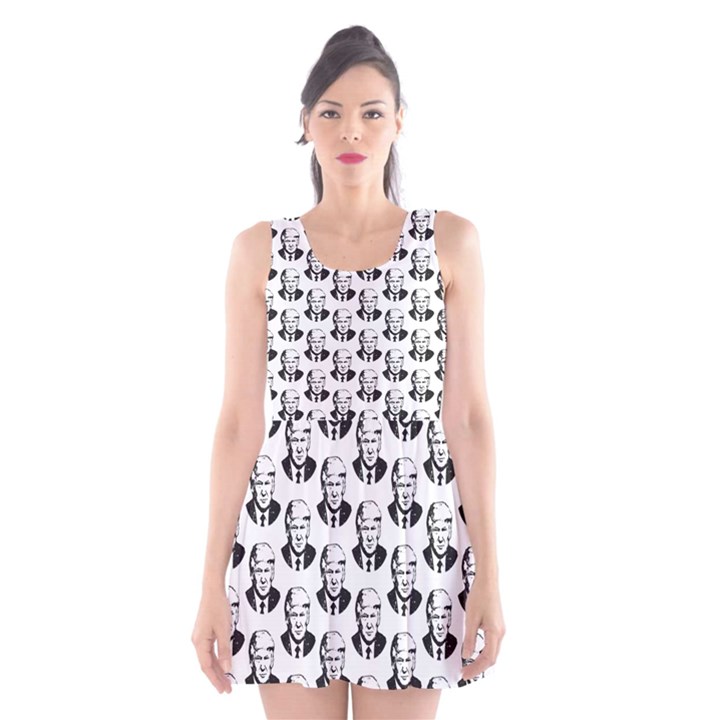 Trump Retro Face Pattern MAGA Black and white US Patriot Scoop Neck Skater Dress