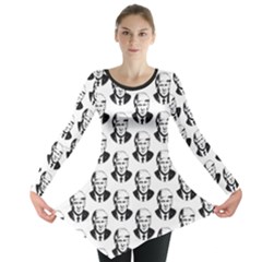 Trump Retro Face Pattern Maga Black And White Us Patriot Long Sleeve Tunic  by snek