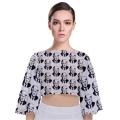 Trump Retro Face Pattern Maga Black And White Us Patriot Tie Back Butterfly Sleeve Chiffon Top by snek