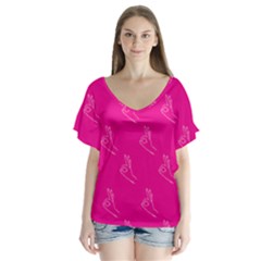 A-ok Perfect Handsign Maga Pro-trump Patriot On Pink Background V-neck Flutter Sleeve Top by snek