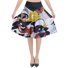 Graffiti Urban Colorful Graffiti City Wall Hip Hop Music Singers Flared Midi Skirt by genx