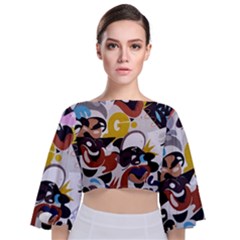 Graffiti Urban Colorful Graffiti City Wall Hip Hop Music Singers Tie Back Butterfly Sleeve Chiffon Top by genx