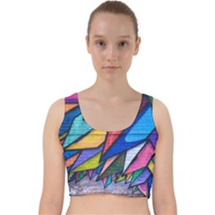 Urban Colorful Graffiti Brick Wall Industrial Scale Abstract Pattern Velvet Racer Back Crop Top by genx