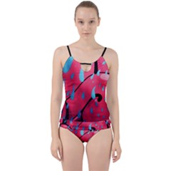 Graffiti Watermelon Pink With Light Blue Drops Retro Cut Out Top Tankini Set by genx