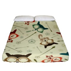 Vintage Emoji Owl (boy Owls) Fitted Sheet (queen Size) by TransfiguringAdoptionStore